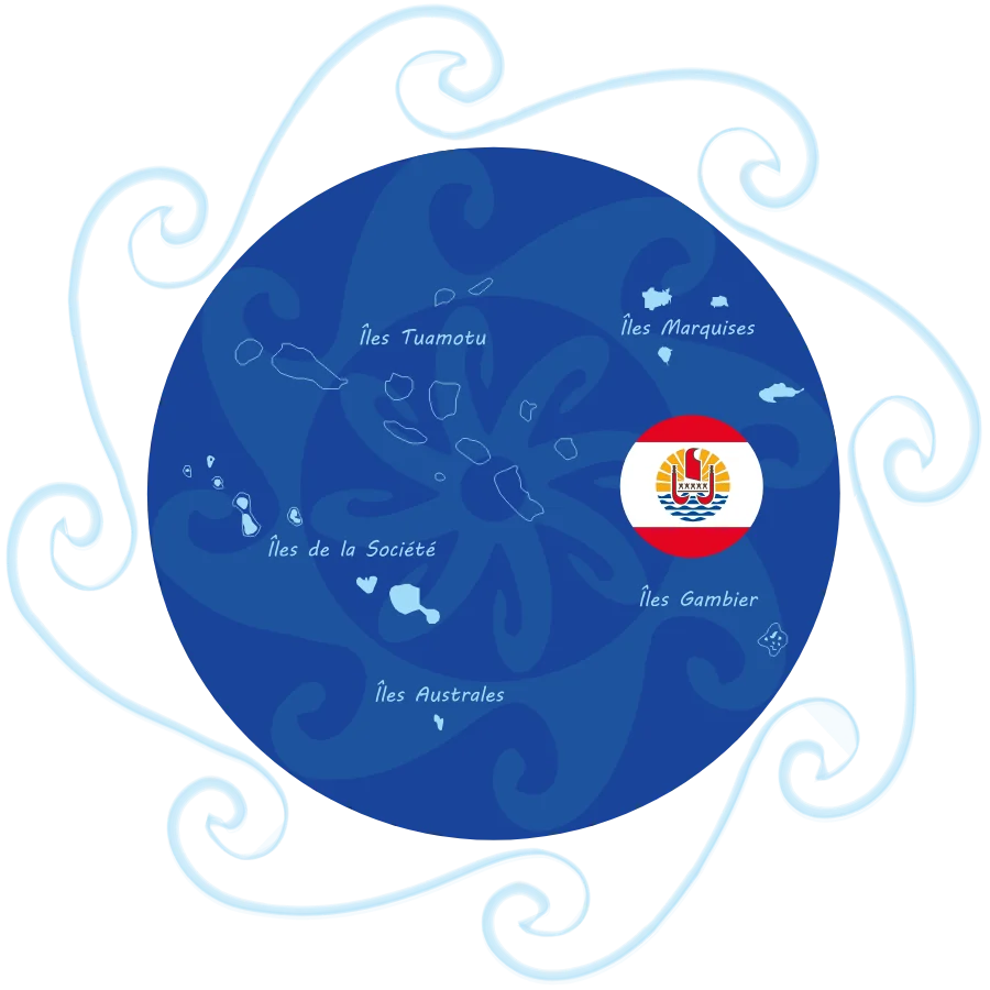 Carte de la Polynésie française et de ses cinq archipels parcourus en catamaran